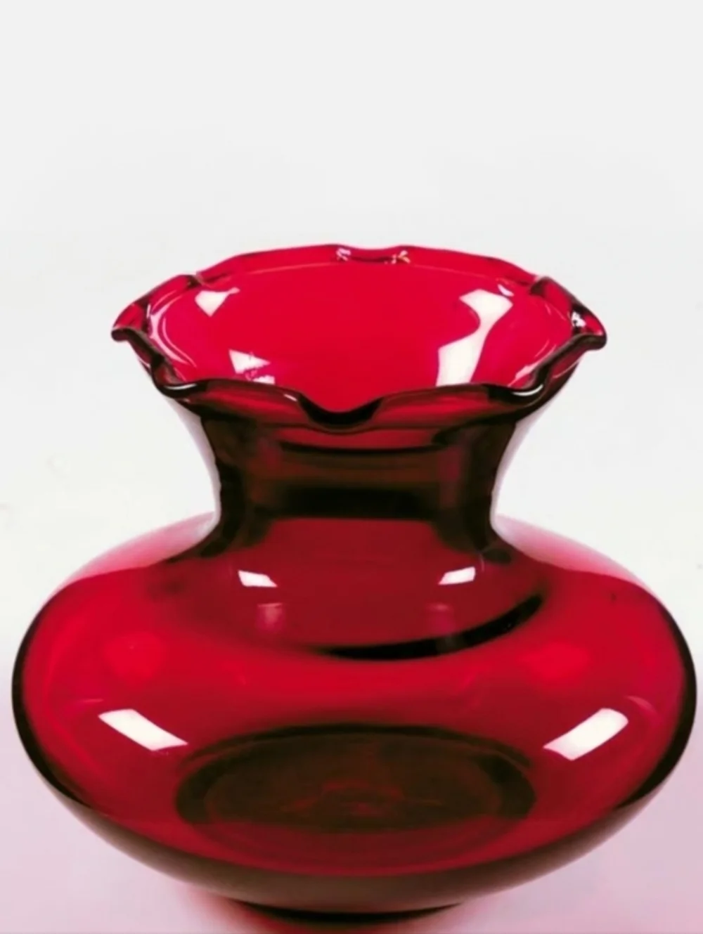 Vintage Mini Flower Vase Royal Ruby Red Glass Fluted Ruffle Edge Anchor Hocking